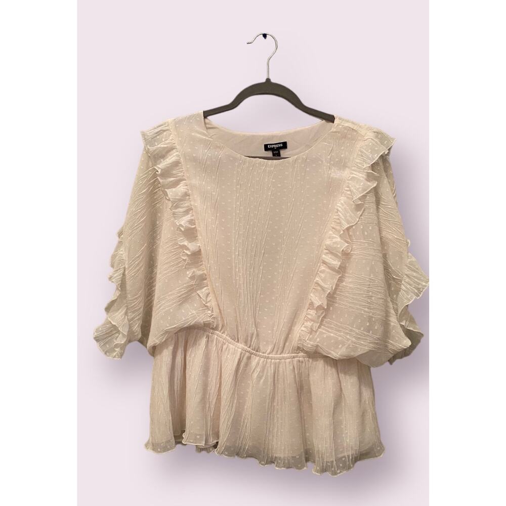 Express Cream Color Short Sleeve Peplum Top Size Large - 23